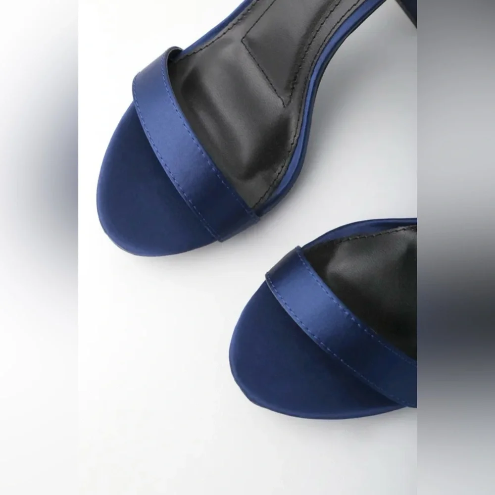 Taylor Navy Satin Ankle Strap Heels - Picture 7 of 9